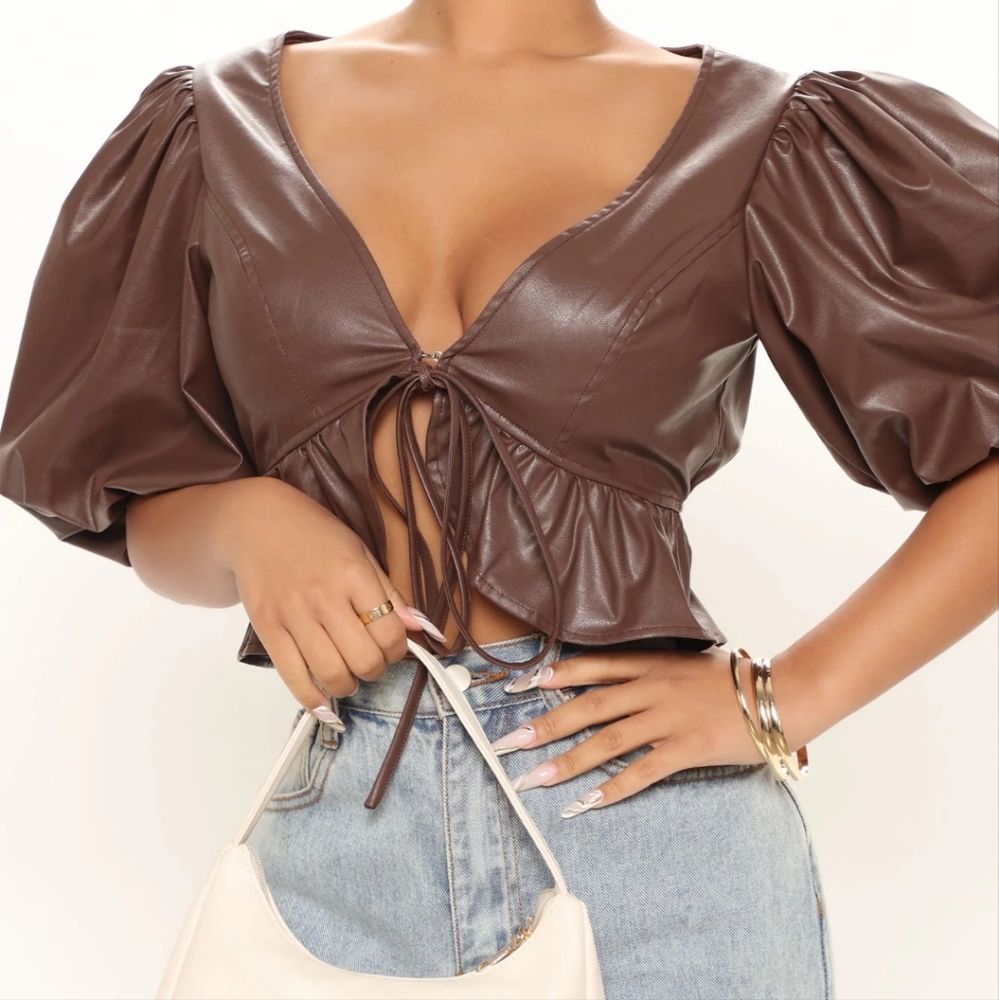 Brown Faux Leather Top